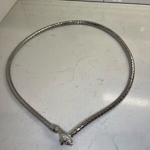 Vintage Silver Mesh Snake Necklace/Belt Crystals Eyes Head Designer 38”